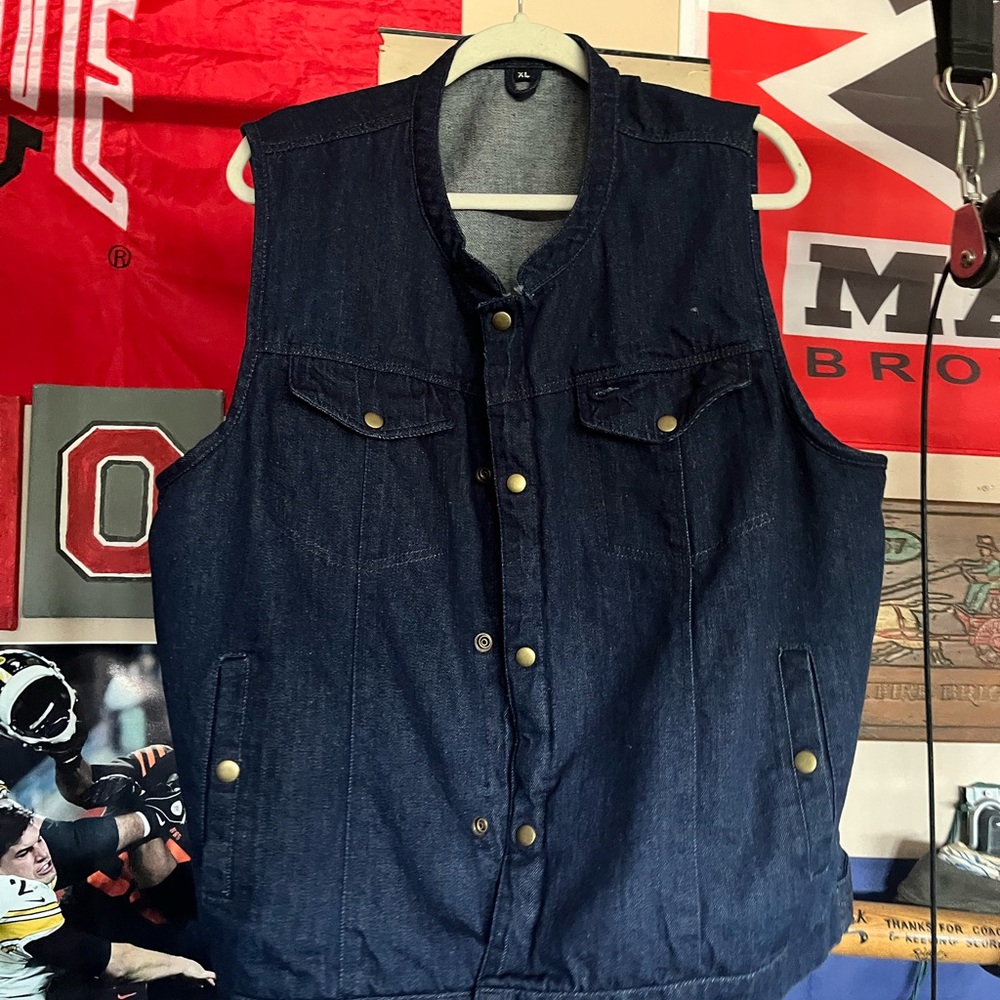 Men's Dark Blue Denim Vest - Sleeveless Utility Jacket
